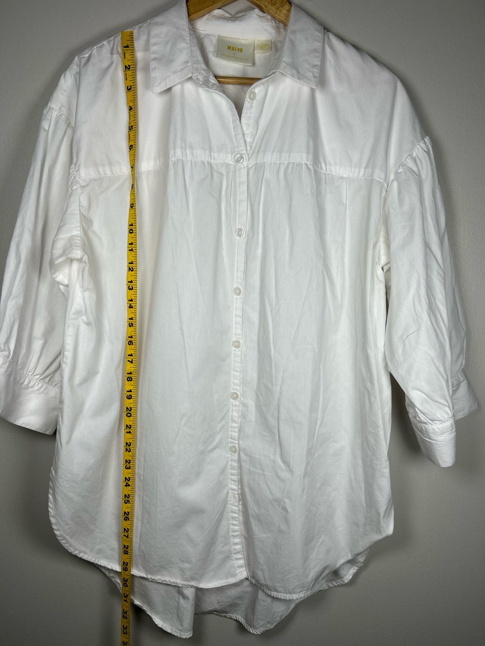Maeve Anthropologie Poplin Puff Sleeve Button Down 100% Cotton White Shirt - Picture 13 of 15